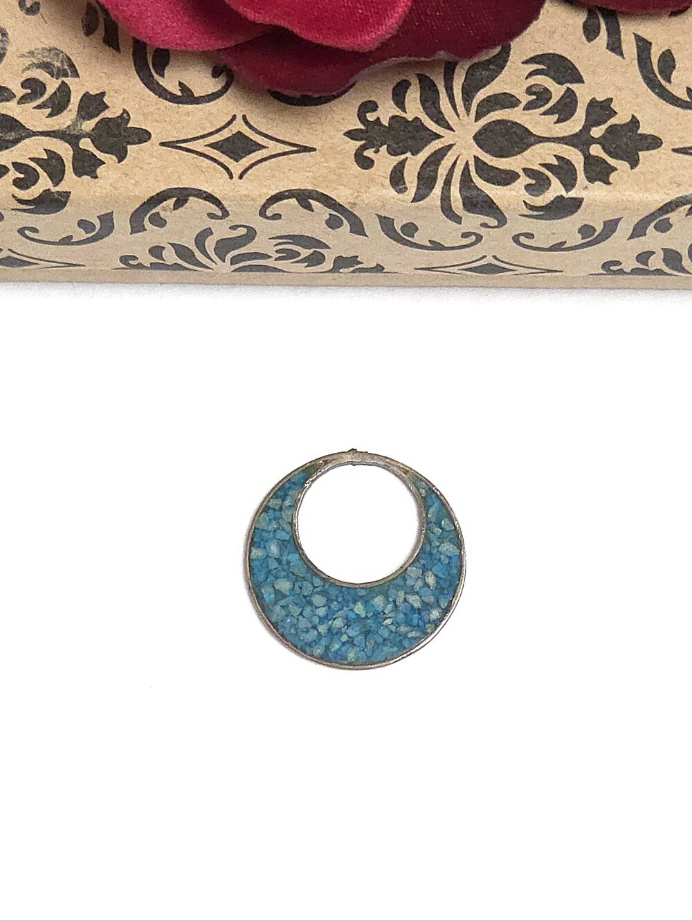 Vintage Sterling Silver and Turquoise Stone Chip Pendant or Charm